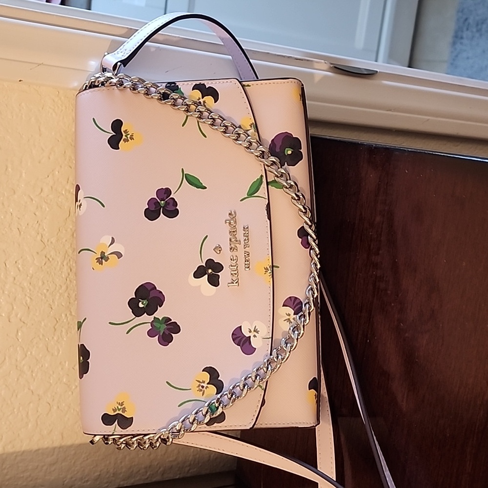 Kate Spade carson convertible crossbody pansy toss print